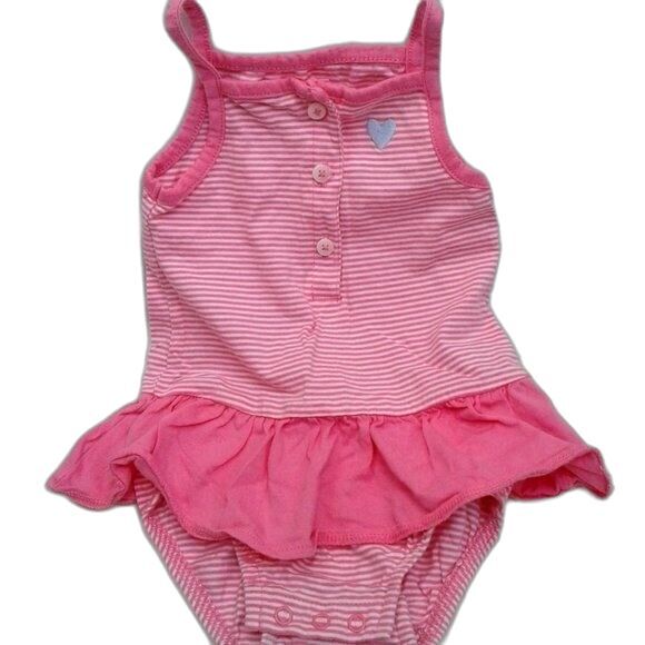 Carter's Toddler Romper Sundress Ruffled Pink White Stripes Blue Heart Size 18Mo - Picture 1 of 6